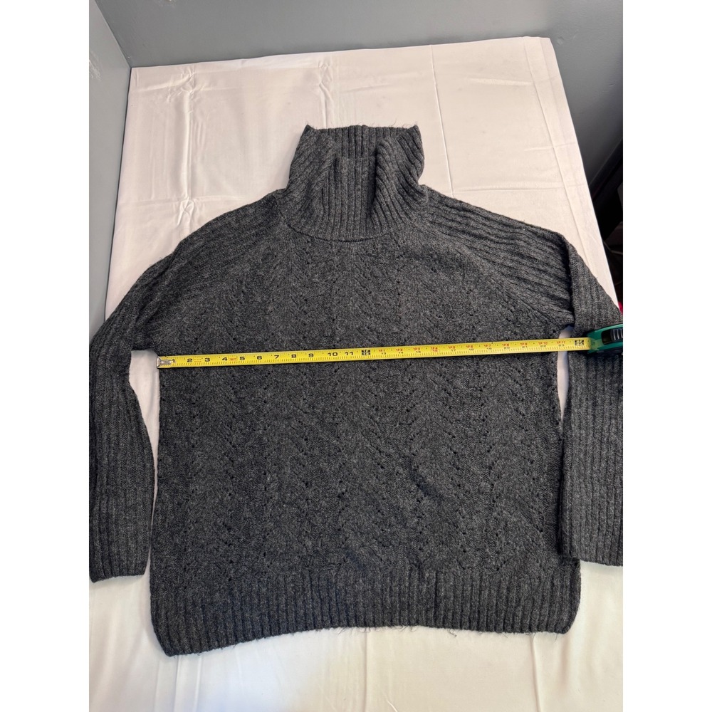North River Women Gray Licorice Pointelle Knit Turtleneck Sweater NRL9066 Medium